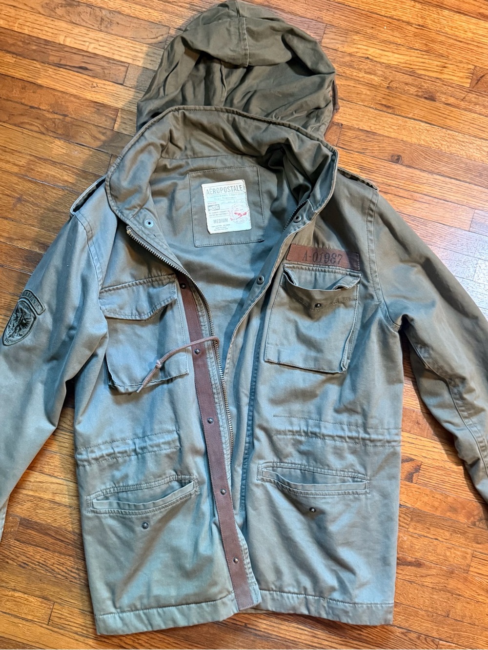 Aeropostale Men's Hooded Military Field Jacket in Olive size M